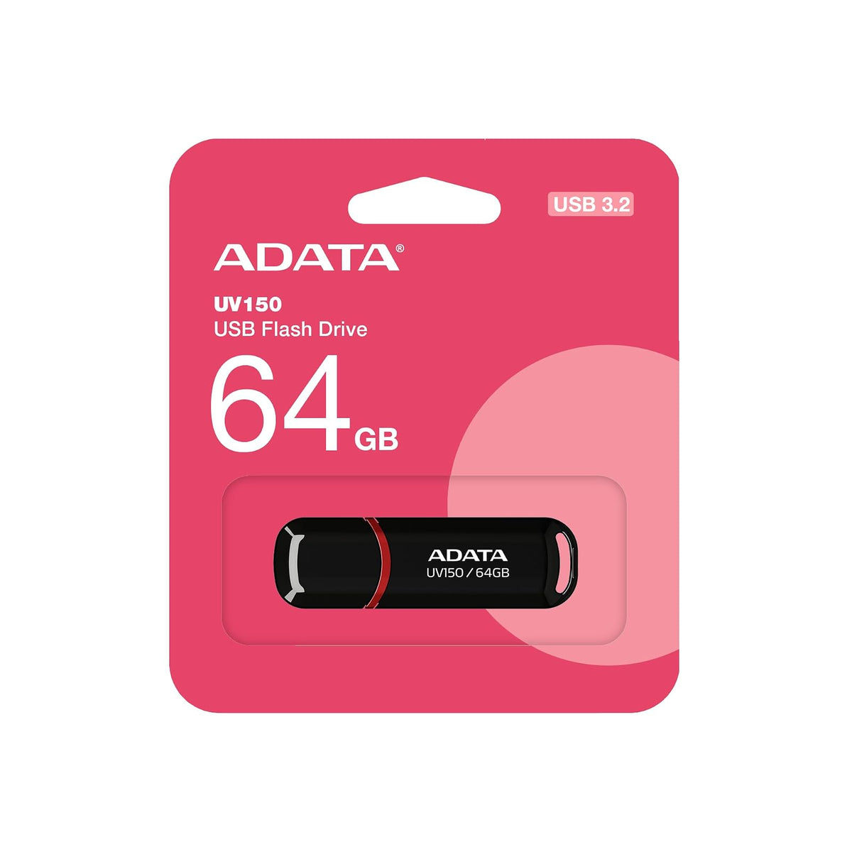 ADATA 64 GB Memoria Flash USB 3.0 con Tapa Color Negro con Rojo (Modelo UV150)