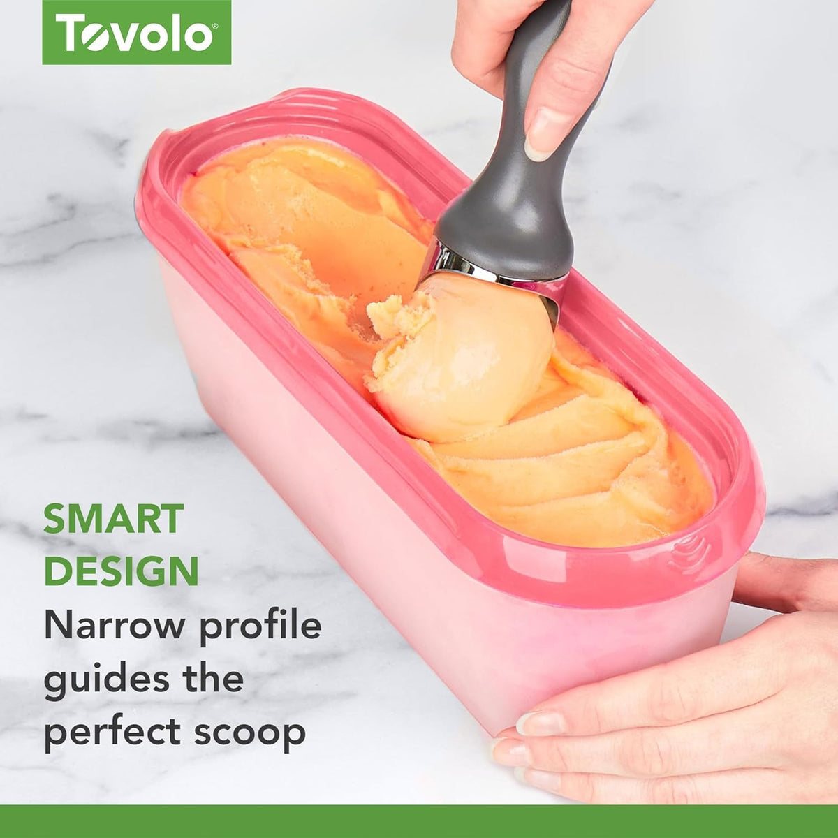Tovolo Glide-A-Scoop - Tina de helado reutilizable, flamenco, hermético, sin BPA, para helado casero, almacenamiento compacto en congelador, apto para lavaplatos (1.5 cuartos de galón)