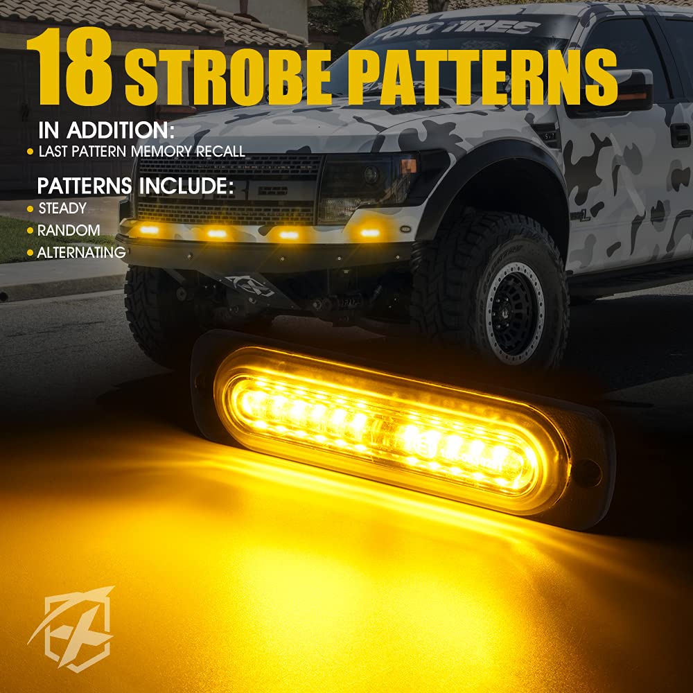 Xprite Kit de 12 Luces LED Estroboscópicas de Emergencia Ámbar 52026S-12-Y-8PC para ATV, Parrilla, Advertencia