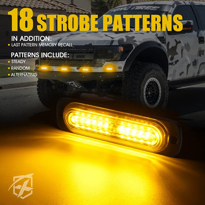 Xprite Kit de 12 Luces LED Estroboscópicas de Emergencia Ámbar 52026S-12-Y-8PC para ATV, Parrilla, Advertencia