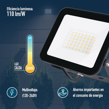 ICON Reflector LED Exterior 50W 3000K IP65 | Luz cálida, 5500 lúmenes, 110 lm/W, ángulo 120°, resistente al polvo y lluvia