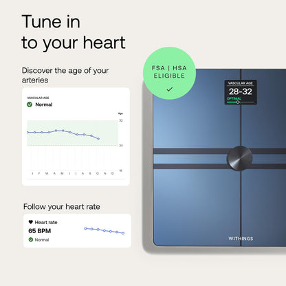 Withings Body Comp - Báscula digital WiFi con análisis completo: peso, grasa corporal y muscular, agua y seguimiento cardiovascular, impedenciométrico, color negro