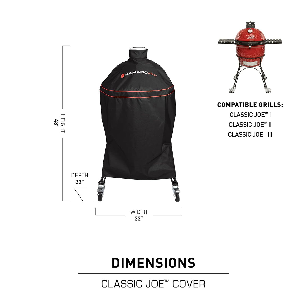 KamadoJoe KJ-GC23BWFS Updated Classic Grill Cover, Black