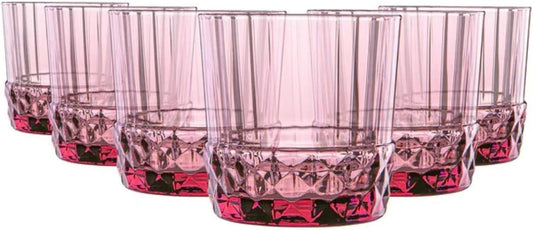 Bormioli Rocco '20s - Juego de 6 vasos DOF, vidrio de vidrio de colores de 12 onzas, rosa lila, fabricado en Italia