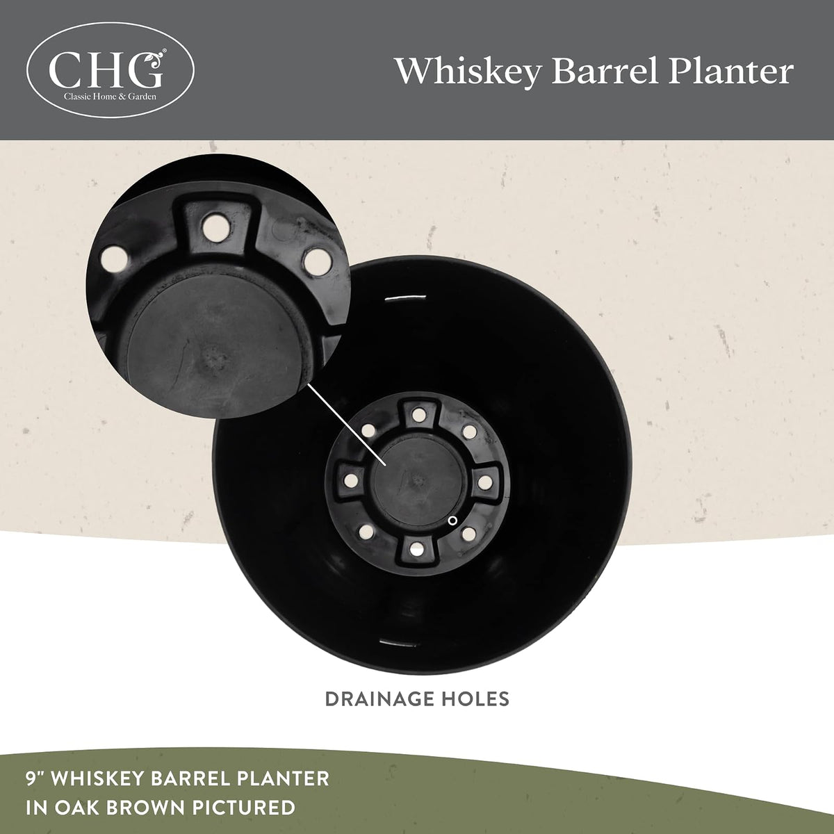 Whiskey Barrel Planter, Distressed Oak, 9" (Durable high density resin construction)
