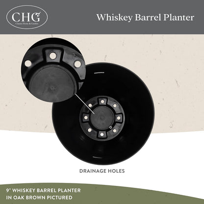 Whiskey Barrel Planter, Distressed Oak, 9" (Durable high density resin construction)