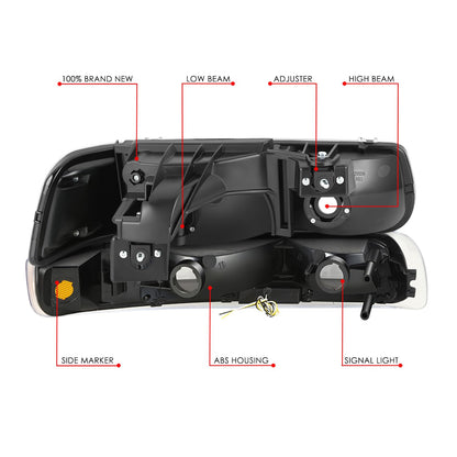 DNA MOTORING - Par de Faros Delanteros Transparentes, Reflector ámbar halógeno/LED Compatible con Silverado 1500/1999-2002 Silverado/2001-2002 Silverado 2500 HD, HL-SSLB-CSIL99-4P-BK-AM