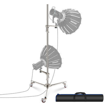 NEEWER - Soporte de luz de acero inoxidable de 198 cm, soporte de trípode resistente con ruedas giratorias, 2 brazos deslizantes con agarre de pistola, pata plegable para fotografía Softbox Monolight,