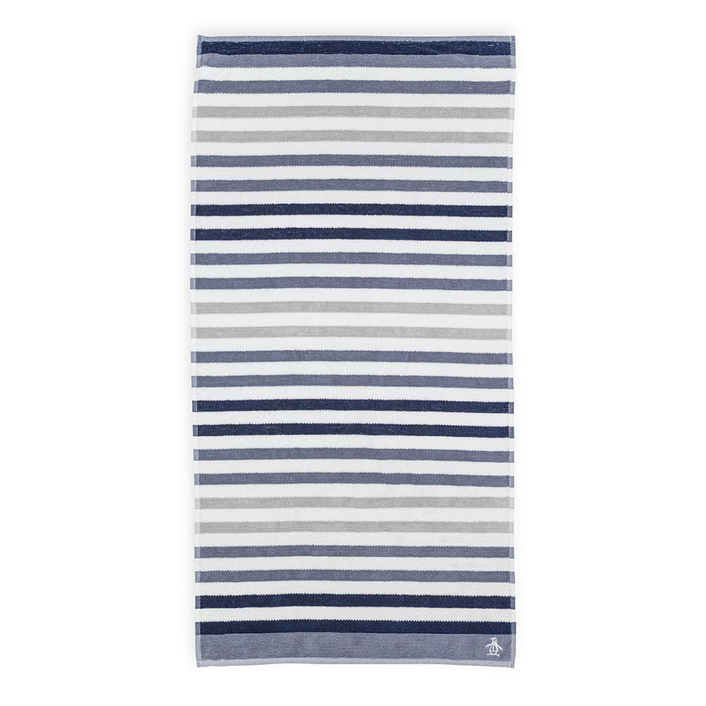The Original Penguin, Toalla de Algodón en Medio Baño, blancos con rayado en tonos Azules y Grises, Breaker.