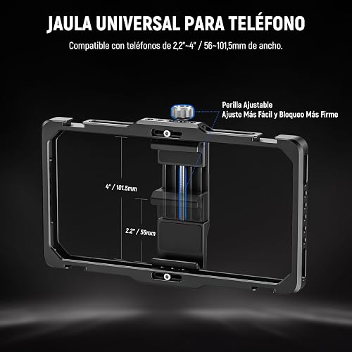 NEEWER Universal Phone Jaula Cage Video Rig con Side Handle de Obturador Bluetooth, Estabilizador de Movil Teléfono para Grabación Compatible con iPhone 15 Pro MAX 15 Pro Galaxy S24 Ultra, PA009E
