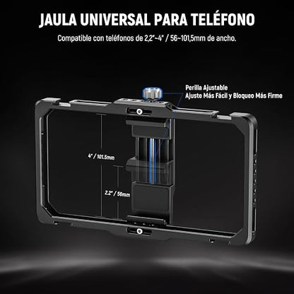 NEEWER Universal Phone Jaula Cage Video Rig con Side Handle de Obturador Bluetooth, Estabilizador de Movil Teléfono para Grabación Compatible con iPhone 15 Pro MAX 15 Pro Galaxy S24 Ultra, PA009E
