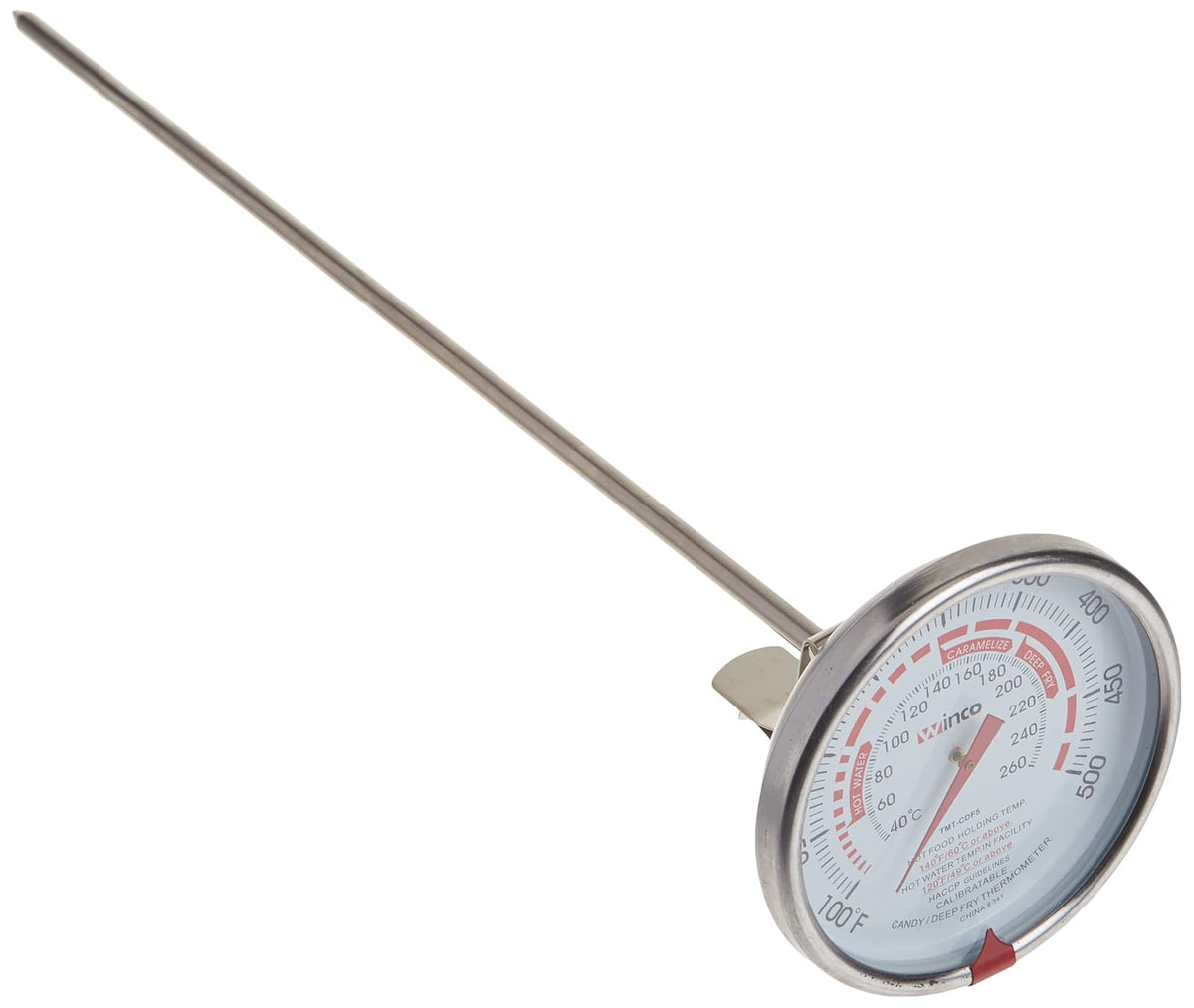 Winco TMT-CDF5 - Termómetro de 3 pulgadas con sonda de 12 pulgadas | Amplio rango de temperatura, sonda larga, servicio de alimentos, ideal para freír, hacer dulces, jarabes y preparación de
