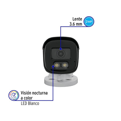 Volteck CTV-22A, Cámara Tipo Bala 2MP Lente 3.6mm visión Nocturna a Todo Color