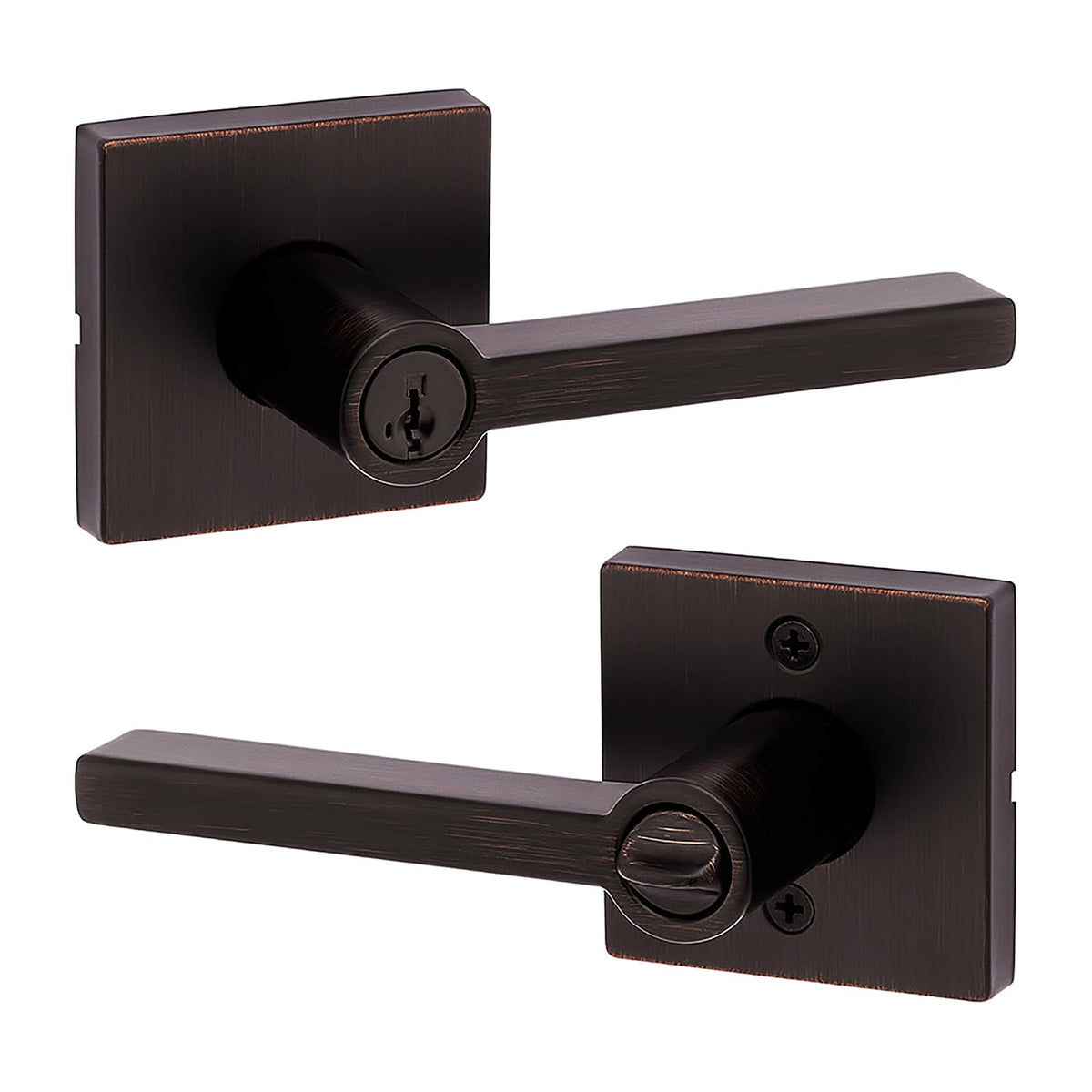 Kwikset Halifax Manija de Puerta de Entrada con Cerradura - Cuadrado - Bronce veneciano
