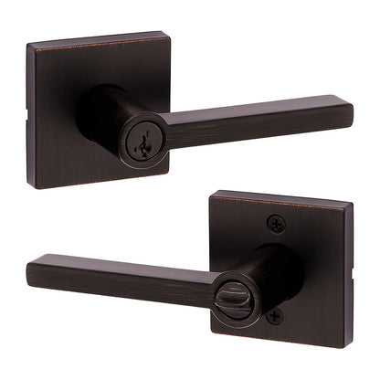 Kwikset Halifax Manija de Puerta de Entrada con Cerradura - Cuadrado - Bronce veneciano