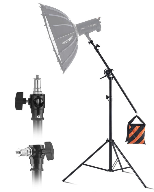 VEVOR Soporte de Iluminación de Aluminio con Amortiguación de Aire Altura Máxima 390 cm Soporte de Fotografía Ajustable con Brazo Articulado Carga Máxima de 5 kg para Softbox, Flash de Estudio