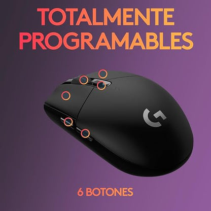 Logitech G305 Lightspeed Mouse Gamer Inalámbrico, Sensor Hero 12K, 12,000 dpi, Batería de 250h, 6 Botones Programables, Memoria Integrada, PC/Mac - Negro