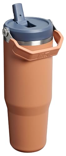 Stanley IceFlow 2.0 - Vaso con popote abatible con asa, 30 onzas, tapa giratoria y popote abatible, botella de agua resistente a fugas, acero inoxidable aislado, sin BPA, tostada