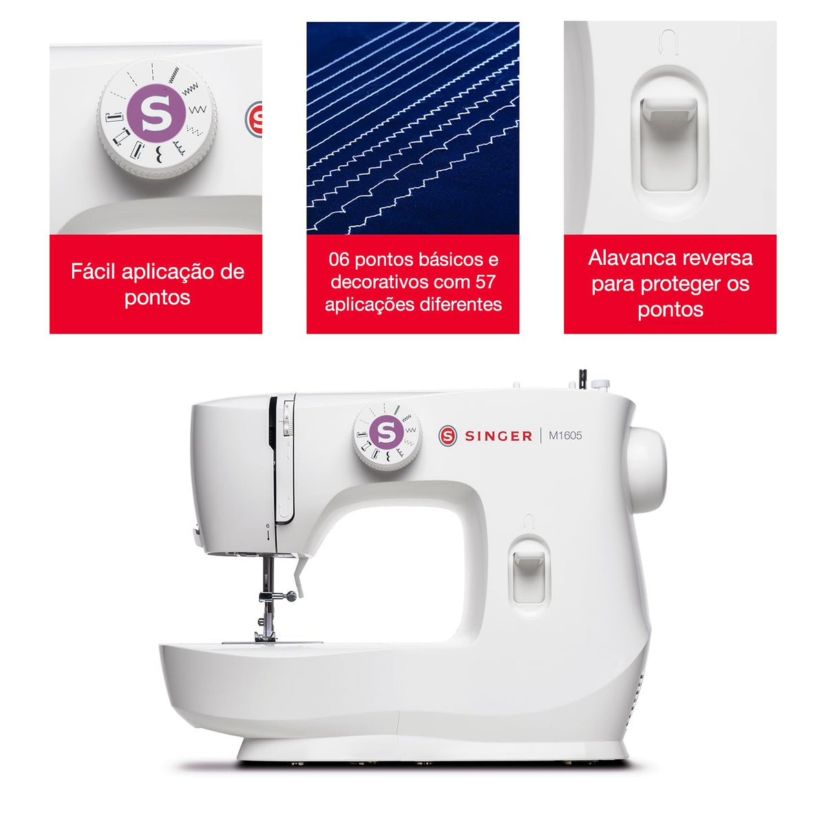 SINGER® M1605 Máquina de Coser Mecánica 6 Puntadas Ideal Para Principiantes | Ojal cuatro pasos, estructura metálica, uso doméstico, costura fácil, adecuada quienes recién comienzan a practicar cada día