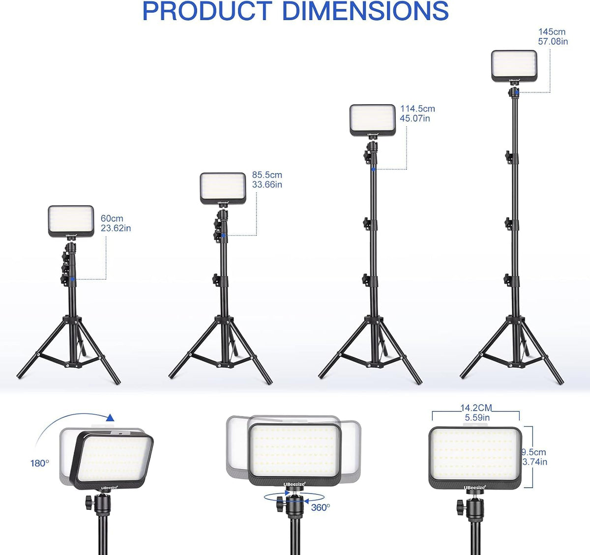 UBeesize Kit de luz de Video LED, 2 Piezas de iluminación de fotografía portátil Continua Regulable con Soporte de trípode Ajustable y 5 filtros de Color para Tomas de Mesa/ángulo bajo