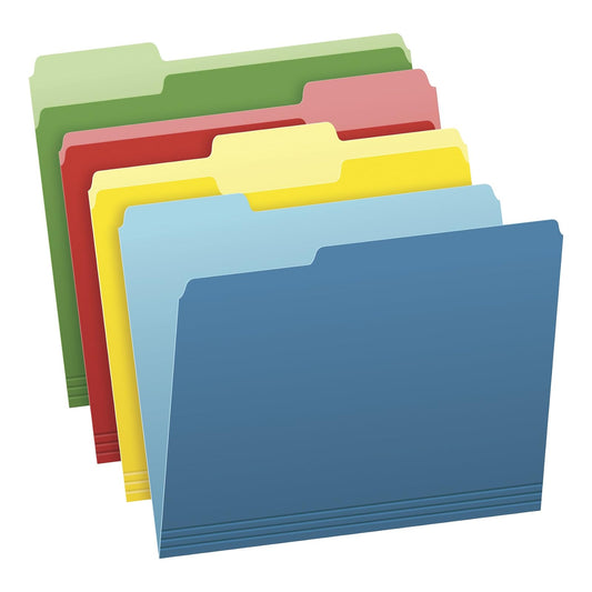 Pendaflex Carpetas de archivos de dos tonos, tamaño carta, colores surtidos (verde brillante, amarillo, rojo, azul), pestañas de corte 1/3, surtidas, paquete de 36 (03086), 4 colores