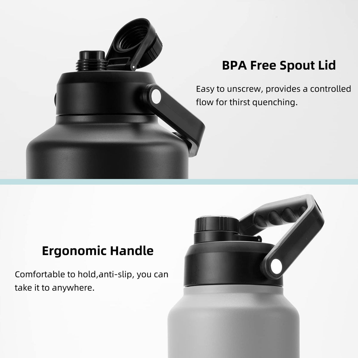 BJPKPK Botella de agua aislada de un galón (128 onzas), apta para lavaplatos, termo de acero inoxidable, sin BPA, con mango ergonómico y parte inferior antideslizante, botella de agua grande, azul