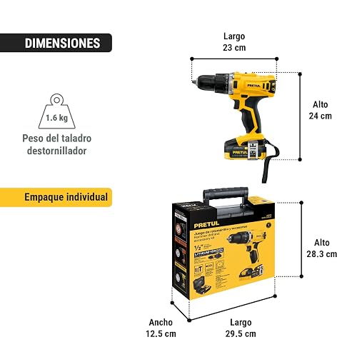 PRETUL TALI-20P2K, Kit taladro/destornillador 1/2", 20V con 32 accesorios
