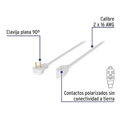 Volteck ED-8B, Extensión eléctrica doméstica, 8 m, blanca