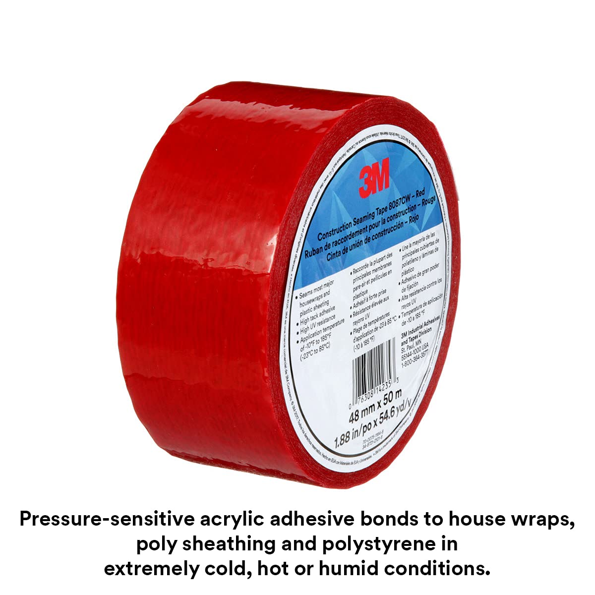 3M Construction Seaming Tape 8087 Red, 72 mm x 50M, 2 13/16 in x 55 yd (Pack of 1)