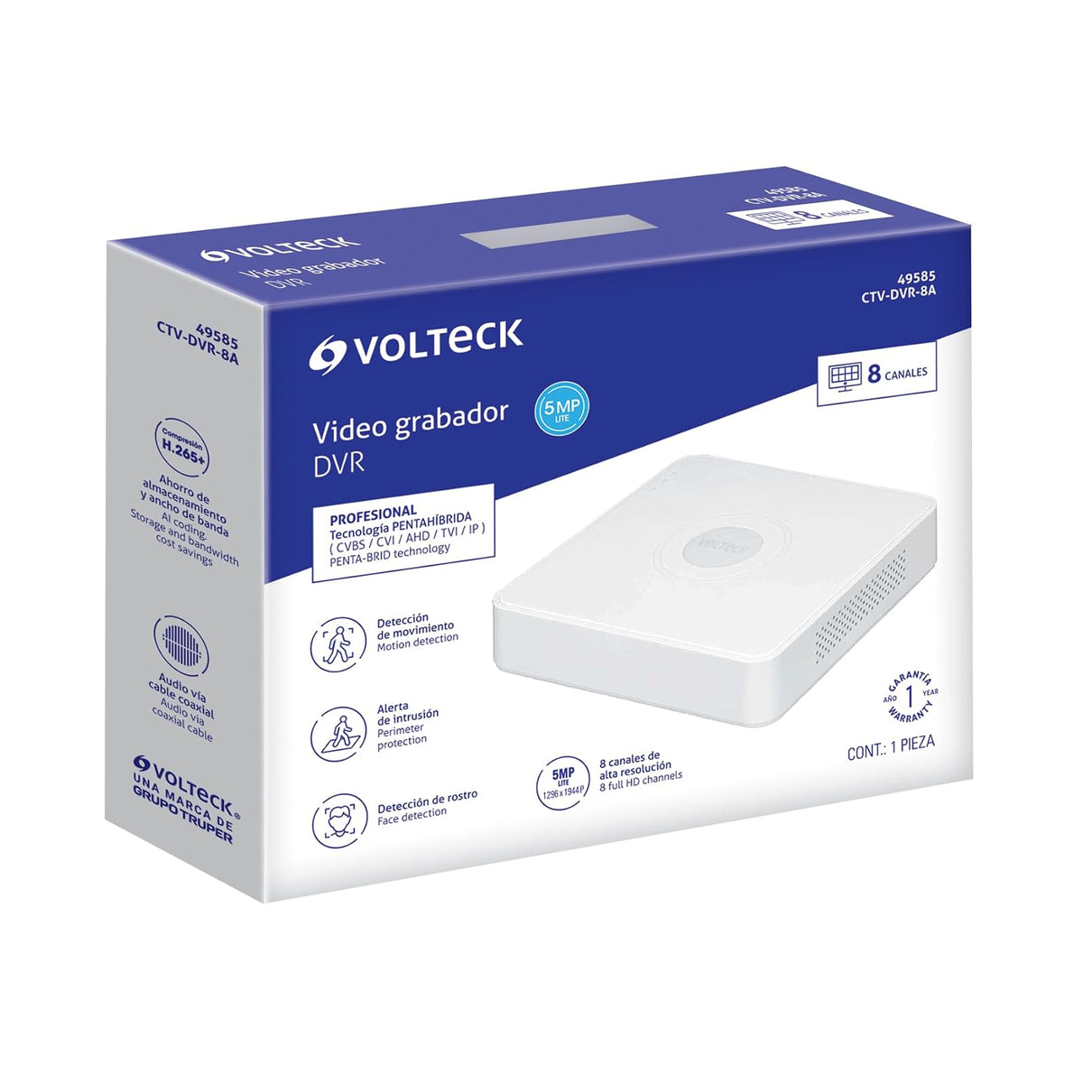 Volteck CTV-DVR-8A, Video Grabador DVR de 8 Canales 5 MP Video en Tiempo Real
