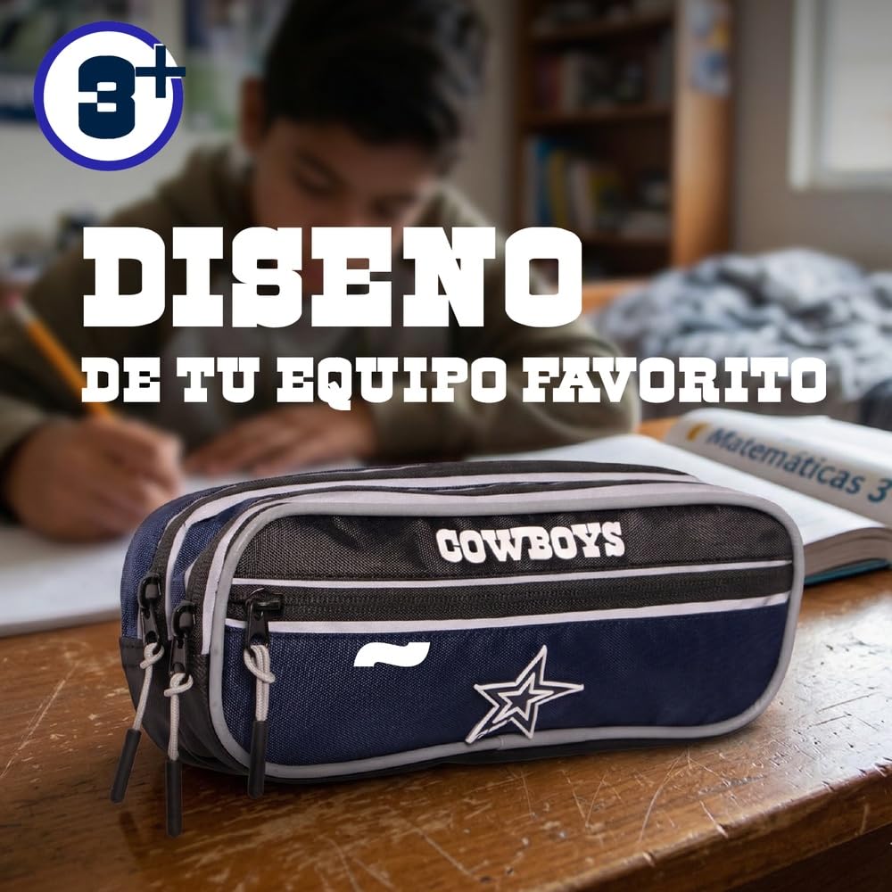 Truzt Lapicera NFL Dallas Cowboys Estuche Escolar Deportivo Niño Compartimento Sencillo Poliéster Resistente Azul