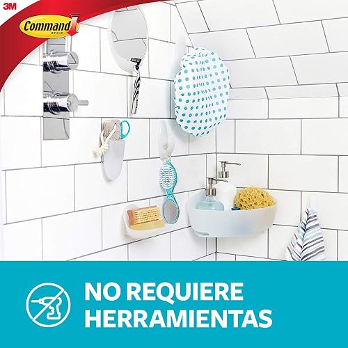 COMMAND 3M Gancho Adhesivo Removible para Baño Grande Blanco 1 pza | Soporta hasta 3.4 kg, Organiza interiores sin dañar, No requiere herramientas, Fácil de instalar, Tiras impermeables