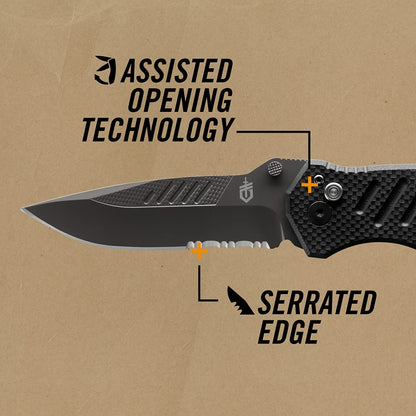 Gerber Gear 31-000594 - Cuchillo Swagger, borde dentado, punto de caída | Hoja dentada de punto de caída, mango G10, abierta con una sola mano, transporte diario EDC, cuchillo plegable duradero y