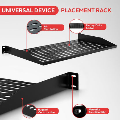 Pyle 2 Estantes para Servidor de 1U, Bandeja Universal de Montaje en Rack de 19 Pulgadas, Buena circulación de Aire, Montaje en voladizo, Estante para Montaje en Pared, Montaje en Caja de Servidor