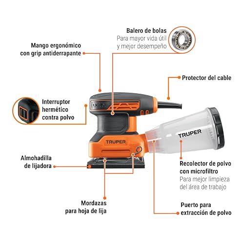 Truper LIOR-1/4A3, Lijadora orbital 1/4 hoja 240 W profesional