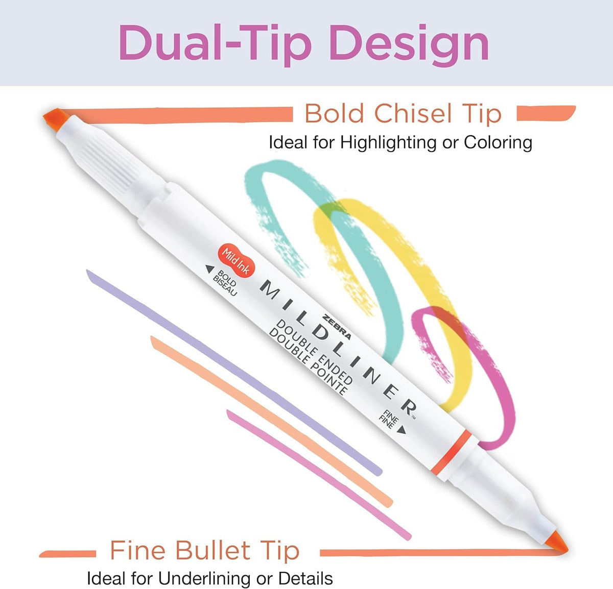 Zebra - Juego de iluminadores de doble punta Pen Mildliner, puntas anchas y finas, varios colores de tinta, paquete de 25 (78525)