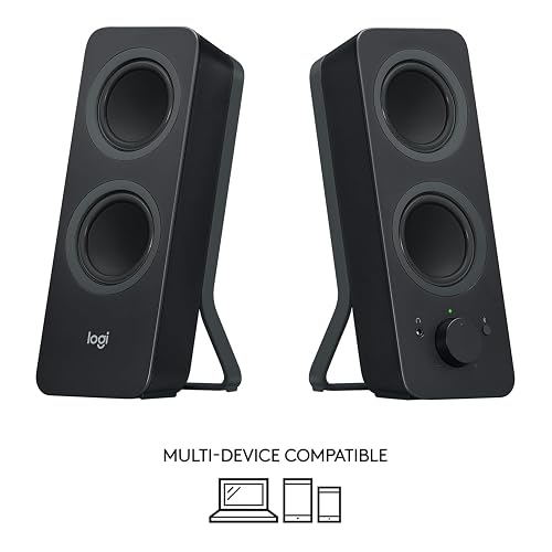 Logitech Z207 Sistema de Bocinas Bluetooth para PC, Sonido Estéreo, 10W de Pico, Entrada Audio 3.5 mm, Toma Auriculares, Multidispositivos, Computadora/TV/Smartphone/Tablet - Negro