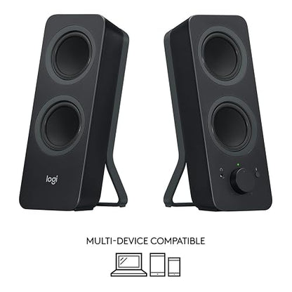 Logitech Z207 Sistema de Bocinas Bluetooth para PC, Sonido Estéreo, 10W de Pico, Entrada Audio 3.5 mm, Toma Auriculares, Multidispositivos, Computadora/TV/Smartphone/Tablet - Negro