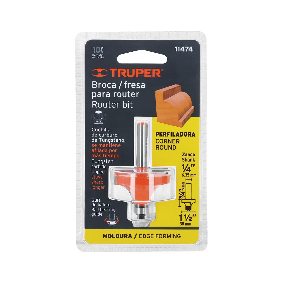 Truper BROU-RM1-1/2X, Broca para router, redondeado con moldura con balero, 1-1/2"