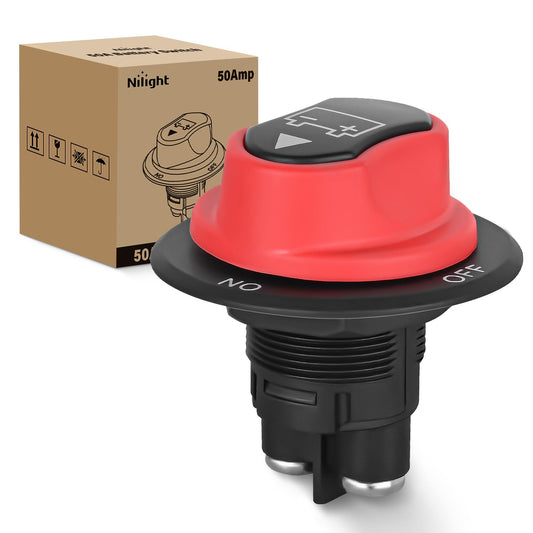 Nilight - Interruptor de desconexión de batería 50 A, aislador de desconexión maestra de 12 V-48 V, interruptor de corte de encendido, impermeable, resistente para barco, coche, RV, ATV, UTV, yate, 2