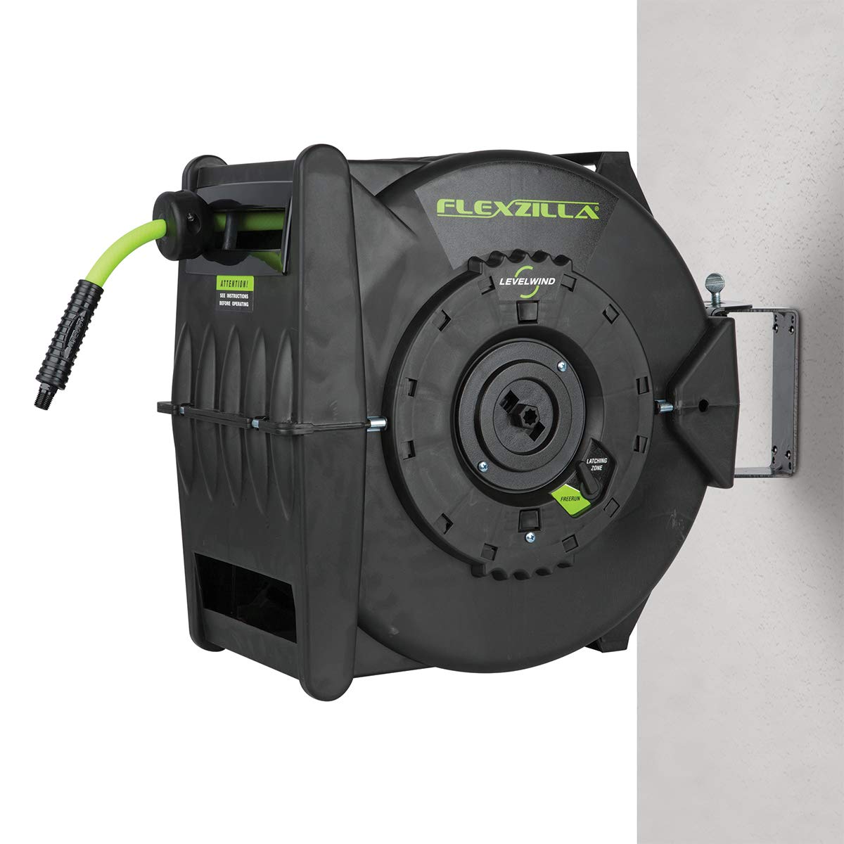 Flexzilla Pro Levelwind - Carrete de manguera de aire retráctil, 3/8 pulgadas. x 50 pies, resistente, ligero, híbrido, ZillaGreen - L8305FZ