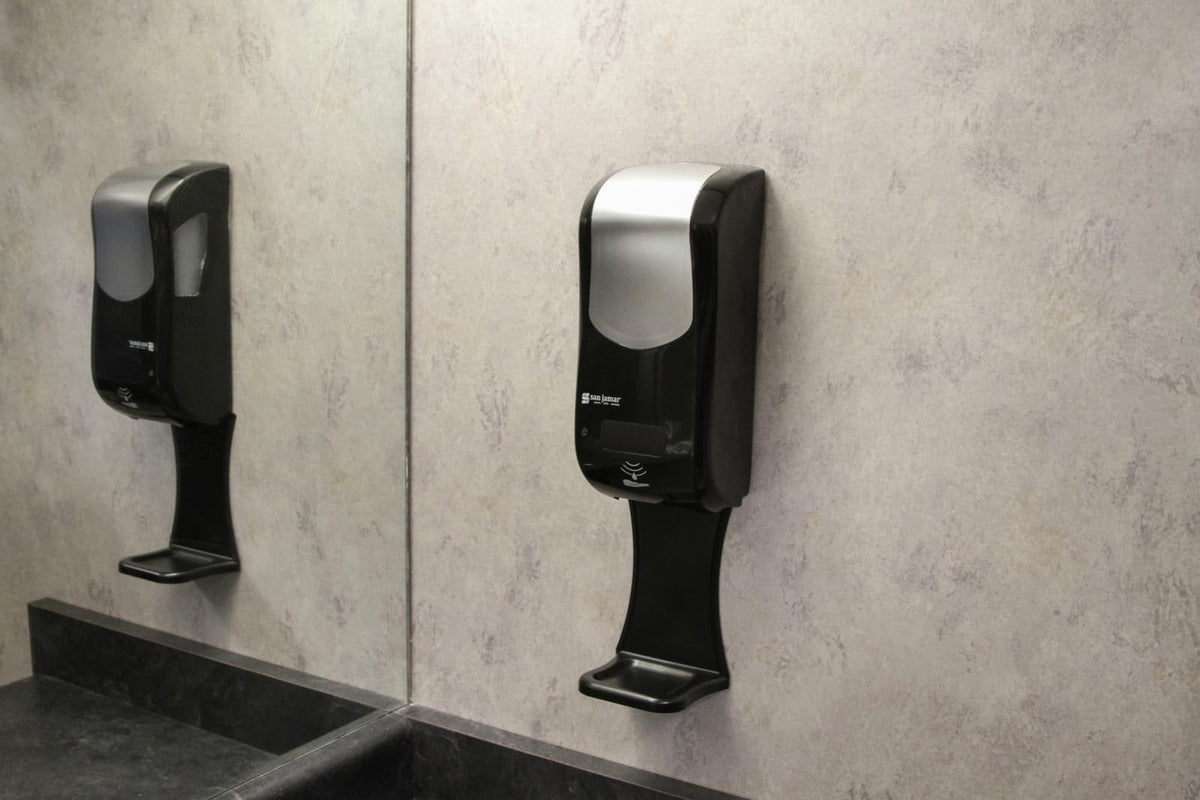 San Jamar Rely SH970BKSS Dispensador de jabón híbrido de espuma, color negro y aspecto inoxidable
