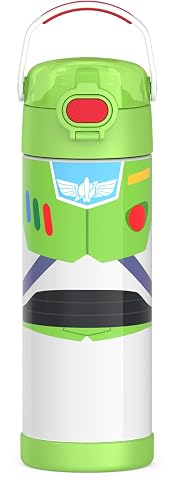 THERMOS FUNTAINER Botella aislada al aspiradora de acero inoxidable de 16 onzas con tapa ancha de boquilla, juguete Story Buzz
