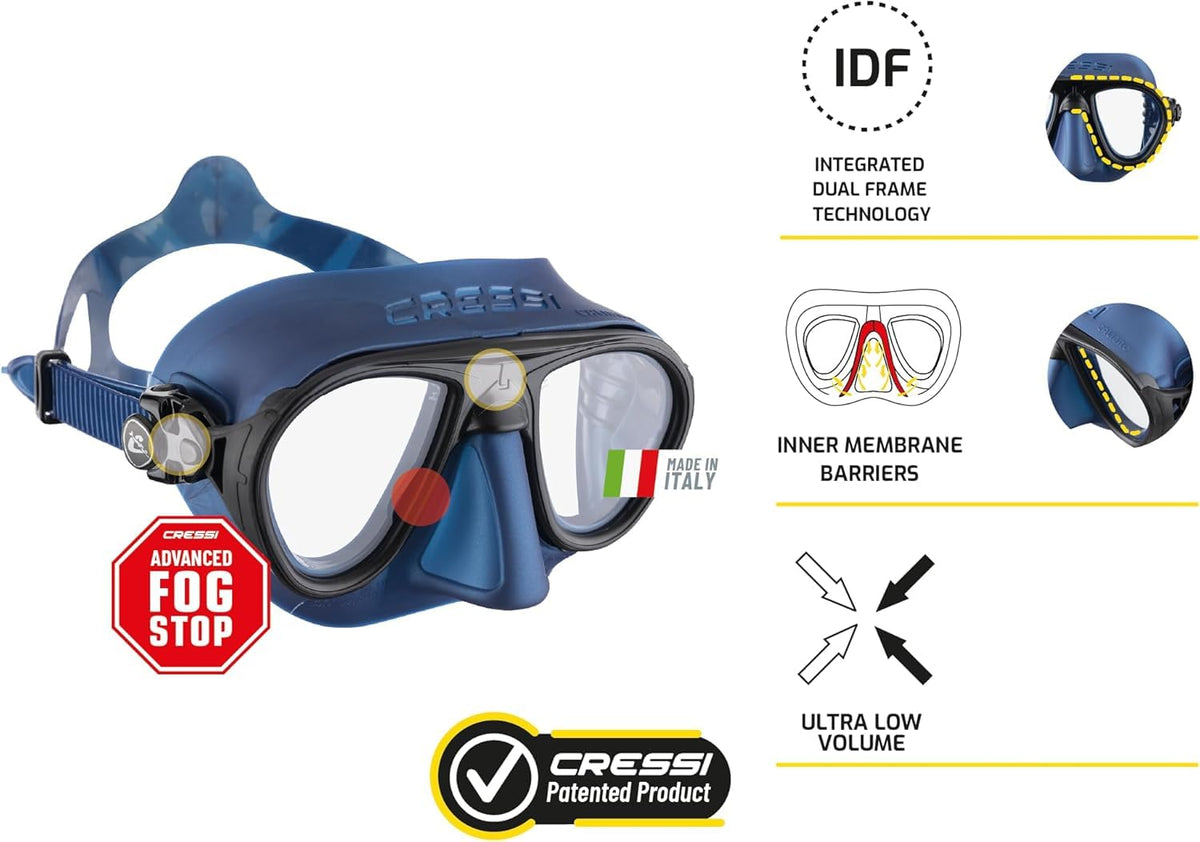 Cressi - Máscara de Buceo para Adultos, Tope de Niebla, bajo Volumen, Vista Amplia, Calibre: Fabricada en Italia