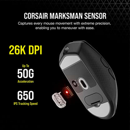 Corsair KATAR Elite Wireless Ratón Ultraligero para Juegos FPS - 26,000 dpi - Forma Simétrica Compacta - hasta 110 Horas de Batería - Compatible con iCUE - PC, PS5, PS4, Xbox - Negro