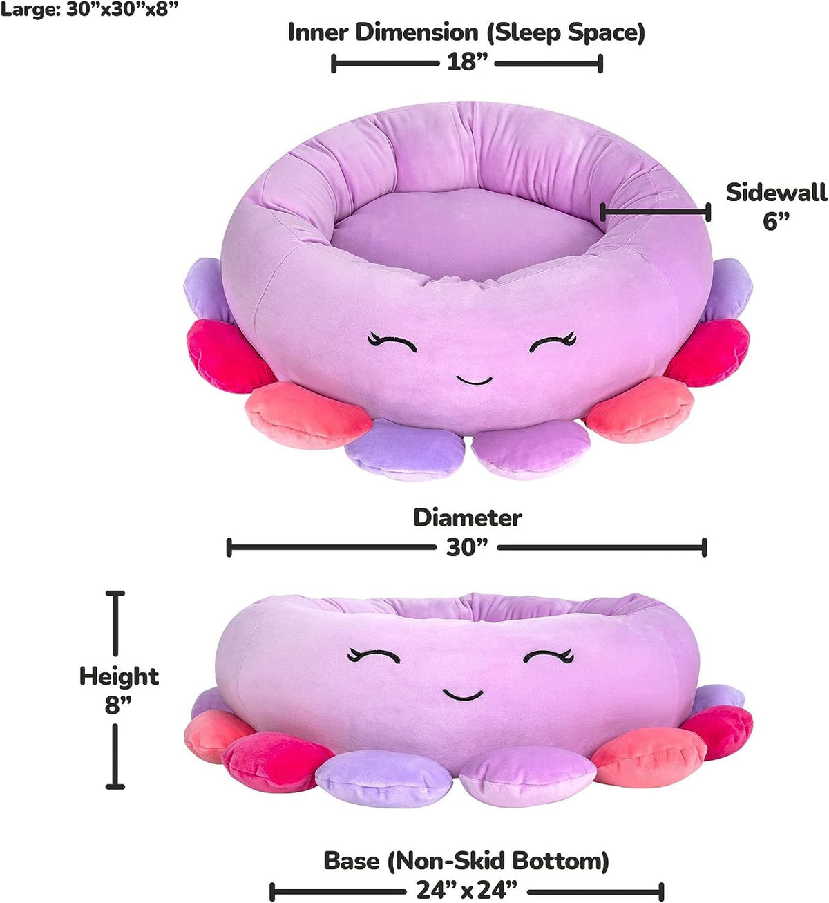 Squishmallows Cama para Mascotas Beula Octopus de 24 Pulgadas, tamaño Mediano, ultrasuave, Oficial Squishmallows