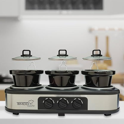 Timco Bufetera Electrica Triple 3 Insertos Ceramica 1.5L Bandeja Calentamiento BUFET1121