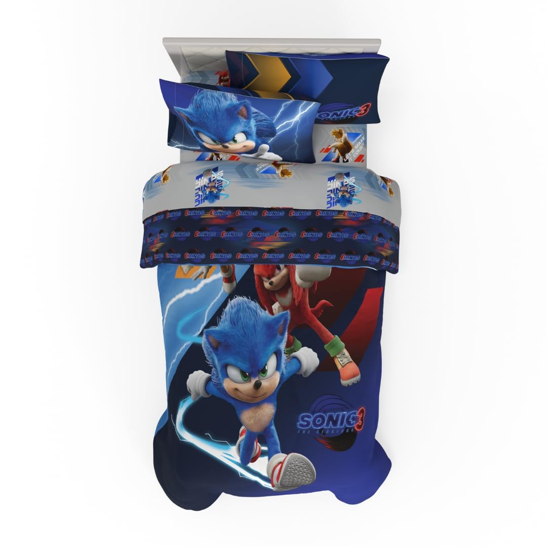 Franco Juego de Ropa de Cama Miffy, Edredón Reversible con Funda - 4 Piece Twin Size - Sonic the Hedgehog 3