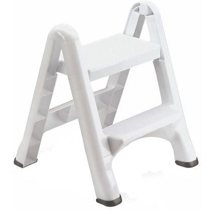 Rubbermaid Two-Step Folding Foot Stool 14-Inch High White 300 Pound Capacity Small Step Stool for Adults/Kids for Use in Library/Kitchen/Bathroom/Garage/Closet