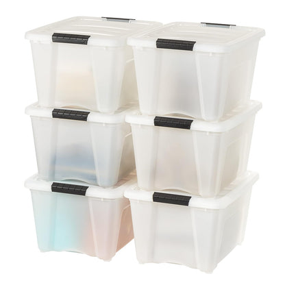 IRIS USA 6 Contenedores de 32 Qt con Tapa, Perla | Oculta el contenido para una apariencia limpia. Ideal para ropa de cama, decoración y clóset. Diseño anidable.